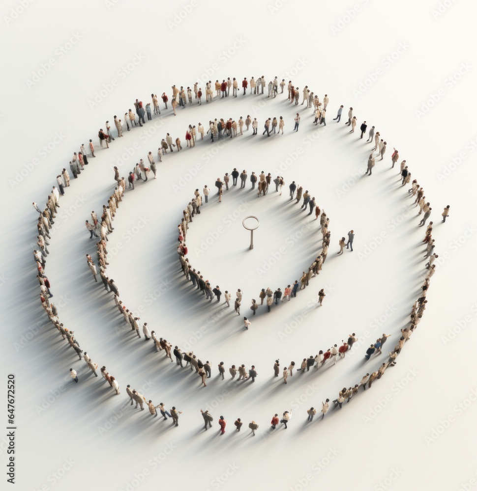 A crowd in the shape of an empty circle