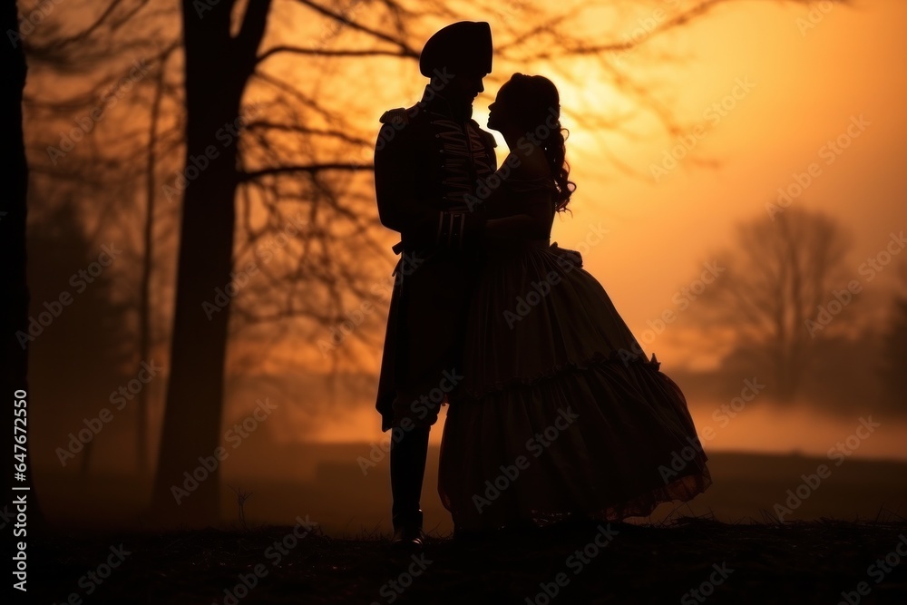 Woman and man kissing in the forest