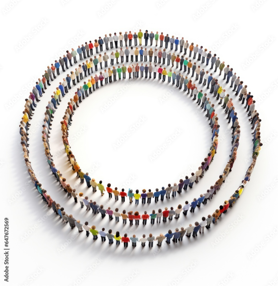 A crowd in the shape of an empty circle