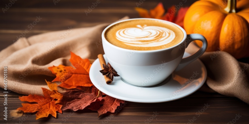 spice pumpkin latte on autumn background