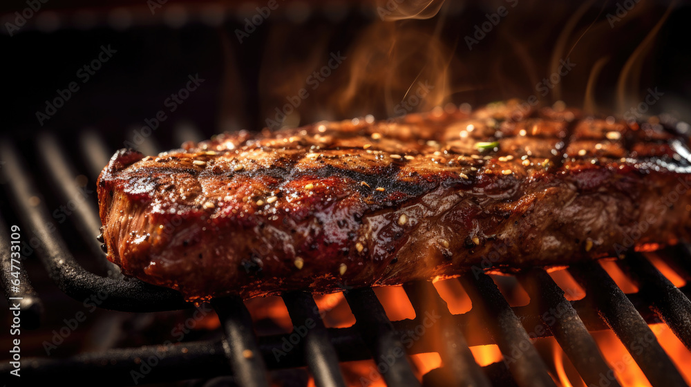 Beef, ribeye steak barbecue on the grill. Generative Ai