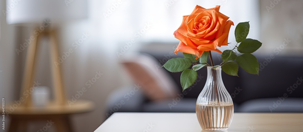 Orange rose in vase at home