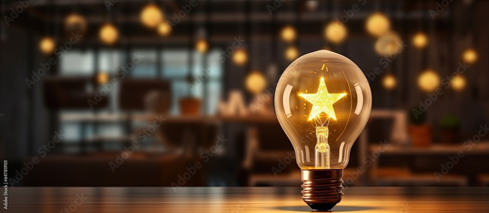 Edison lamp with retro glass cardboard star in background loft style