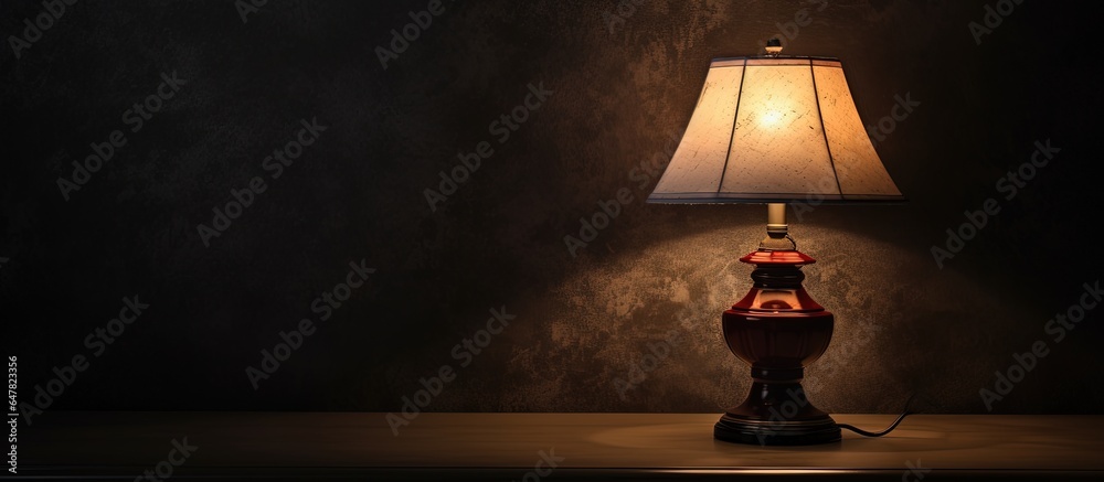 Dimly lit room with lamp and lampshade shining