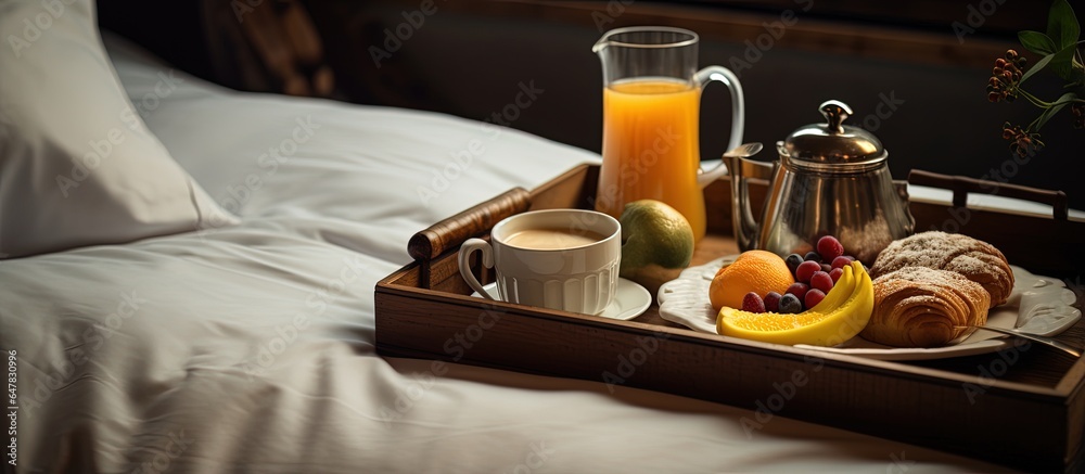 Hotel tray serving breakfast in bed