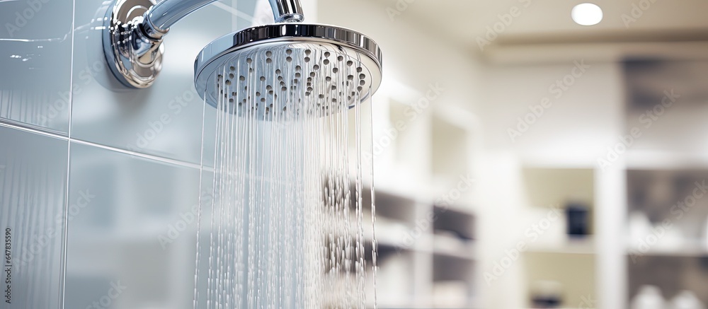 New chrome shower head options on display at a bathroom showroom for home improvement