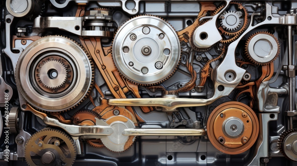 Cross-section of a car engine with traces of oil