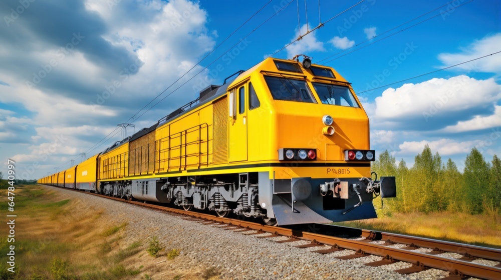 Freight yellow train. natural background