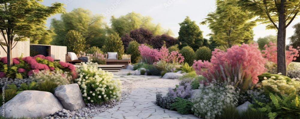 An elegant garden to relax in the summer