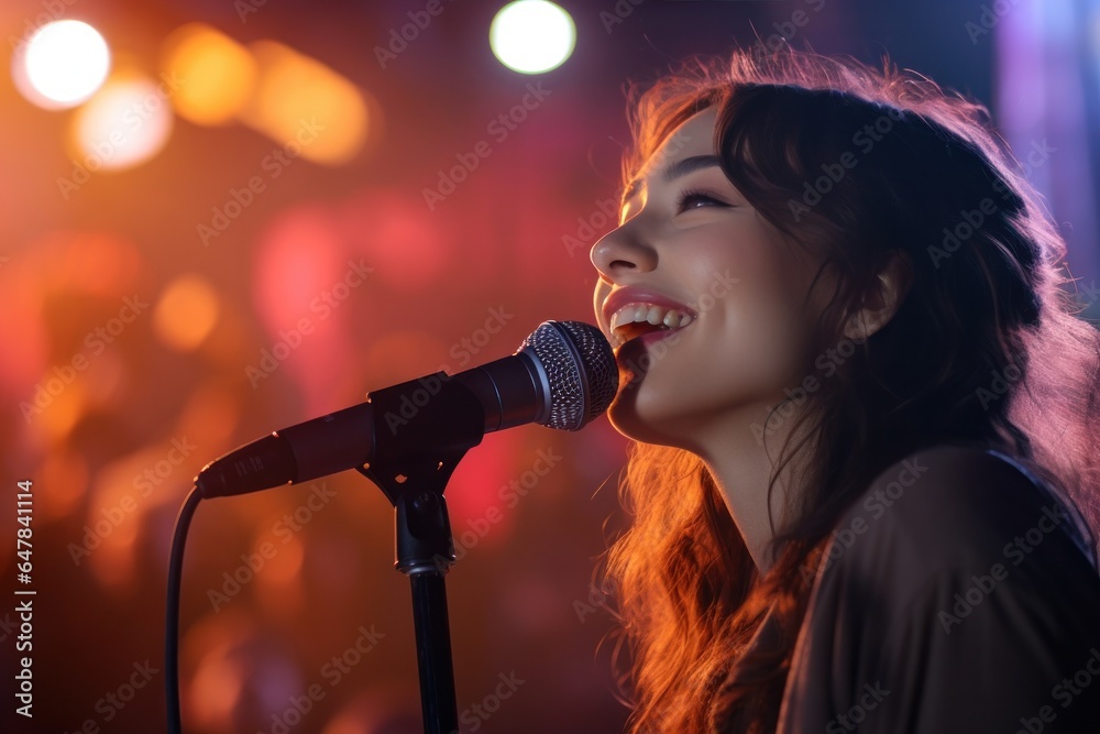 Girl singing at an outdoor concert