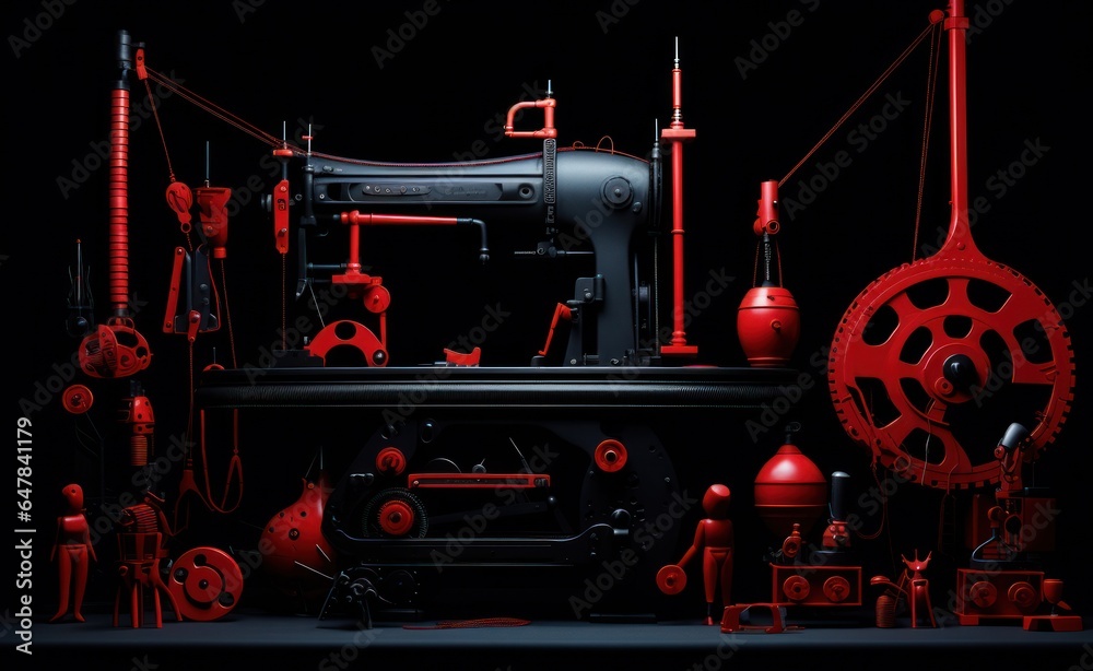 A machine tool and other machines sitting on a black background