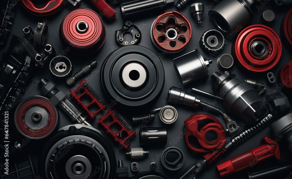 A machine tool and other machines sitting on a black background