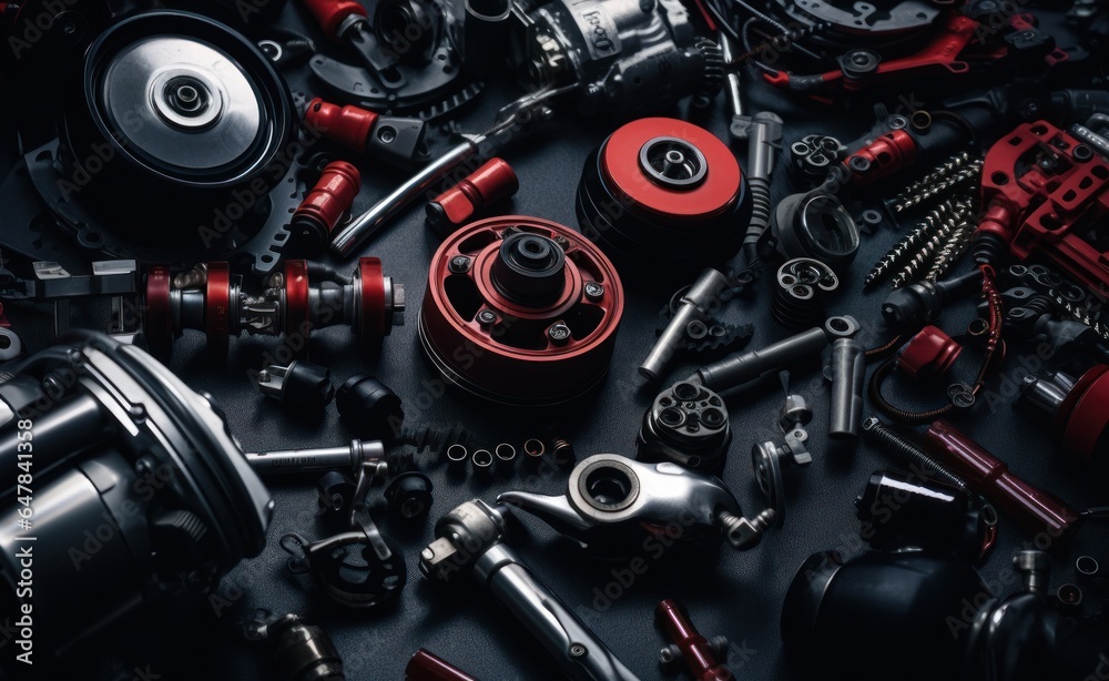 A machine tool and other machines sitting on a black background