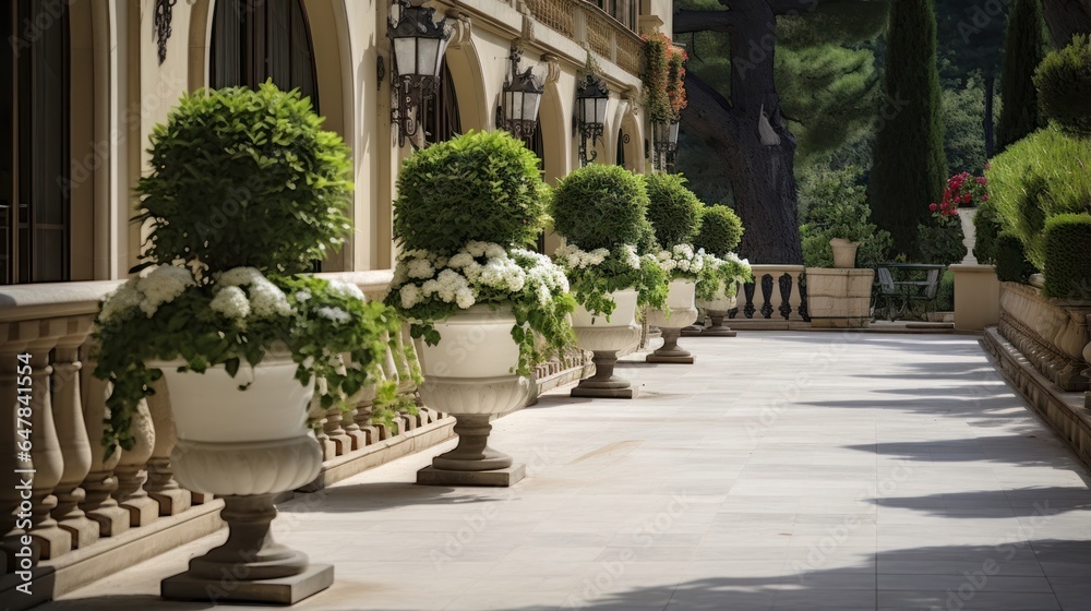 A walkway in a beautiful palazzo with paved stone steps