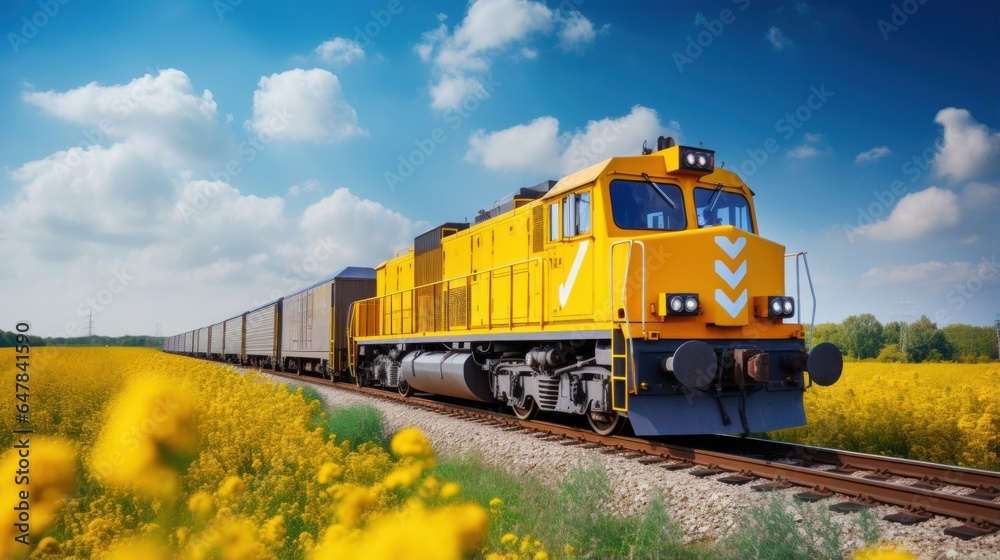 Freight yellow train. natural background