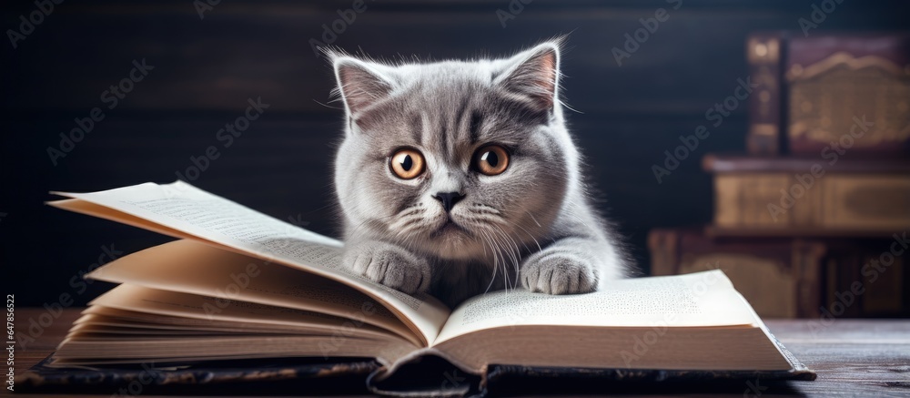 Gorgeous cat reads aged book