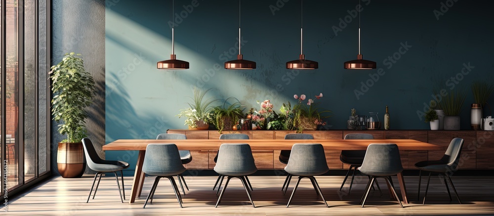 illustration of modern dining room with table and chairs