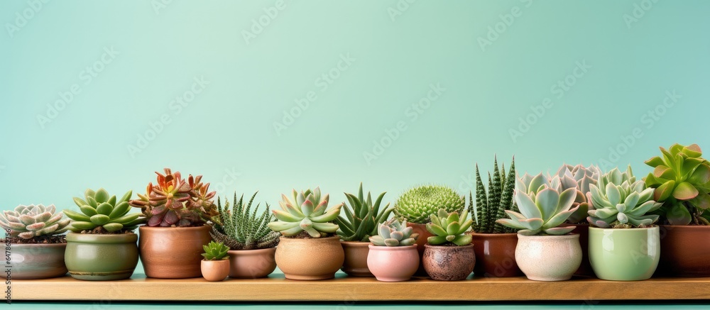 Potted plants with wood foundation and lush backdrop