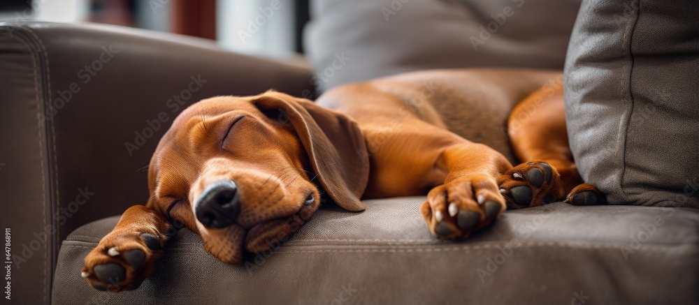 Napping brown dog curled up