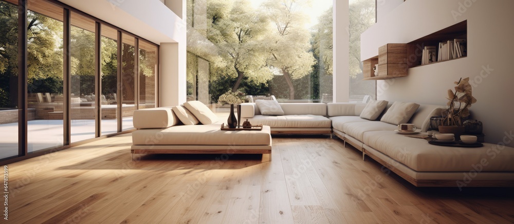 Contemporary living space with hardwood flooring