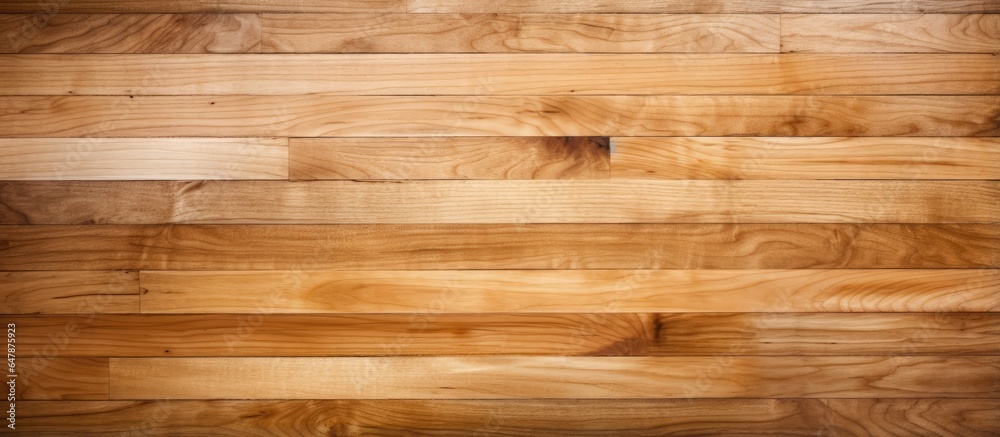 Maple basketball court floor seen from a high point