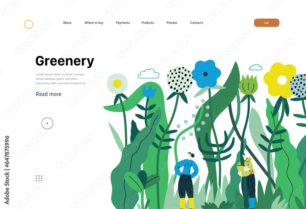 Greenery, ecology -modern flat vector concept illustration of tiny people in the grass, surrounded b