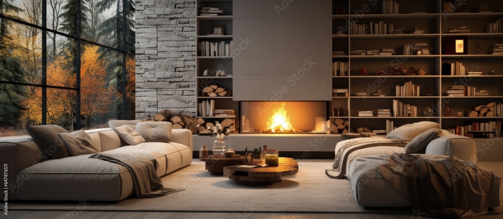 Living room with a fireplace