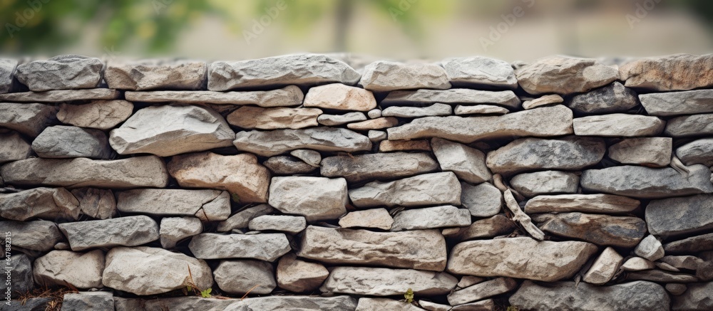 Ideal background use Close up of a selective focus stone wall with shallow depth of field