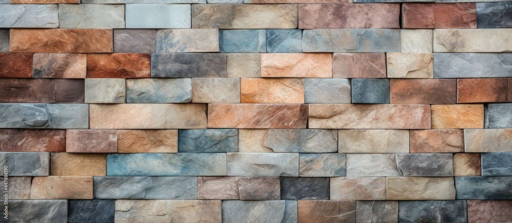 Pattern of textured sandstone mosaic wall background