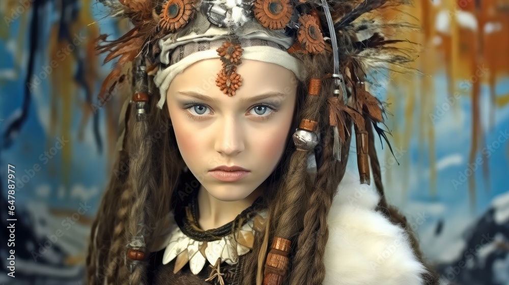 Portrait of Daughter of the shaman of the tribe.