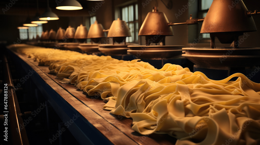 Fresh pasta drying on equipment.