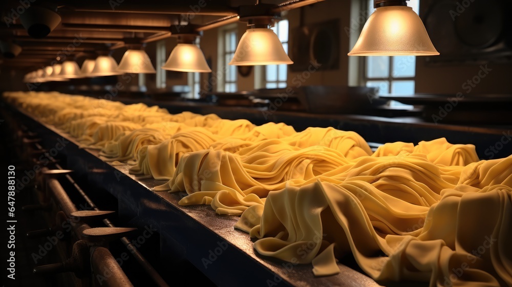 Fresh pasta drying on equipment.