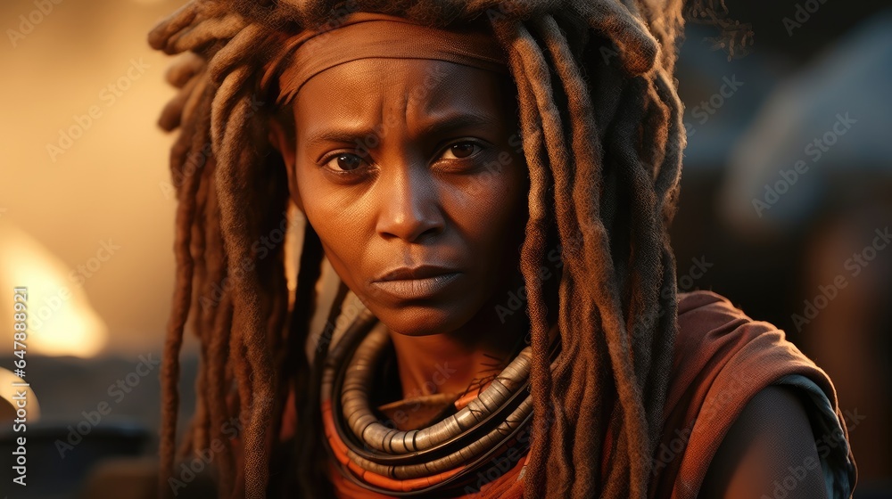 Portrait of an African woman with dreadlocks in the village, Portrait of indigenous women tribe.