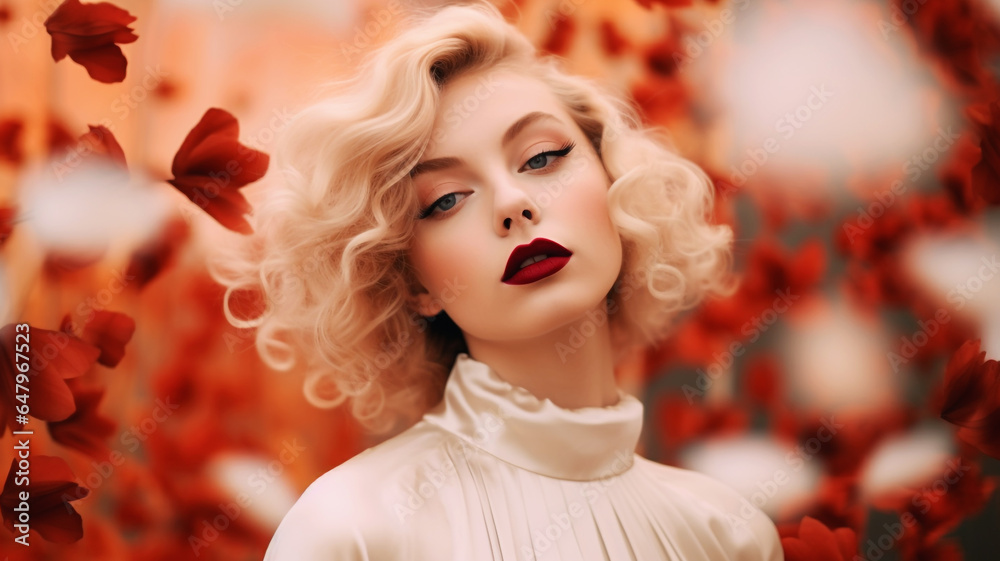 Elegant young woman with beautiful flowers