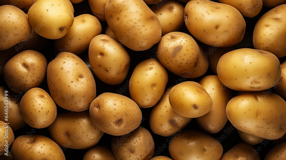 Fresh potatoes with water drops background. Vegetables backdrop. Generative AI