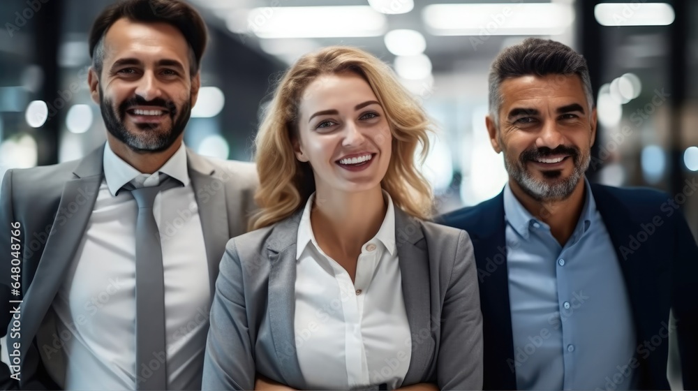 Confidence and success, Happy Group Of Business People Standing in the Office.