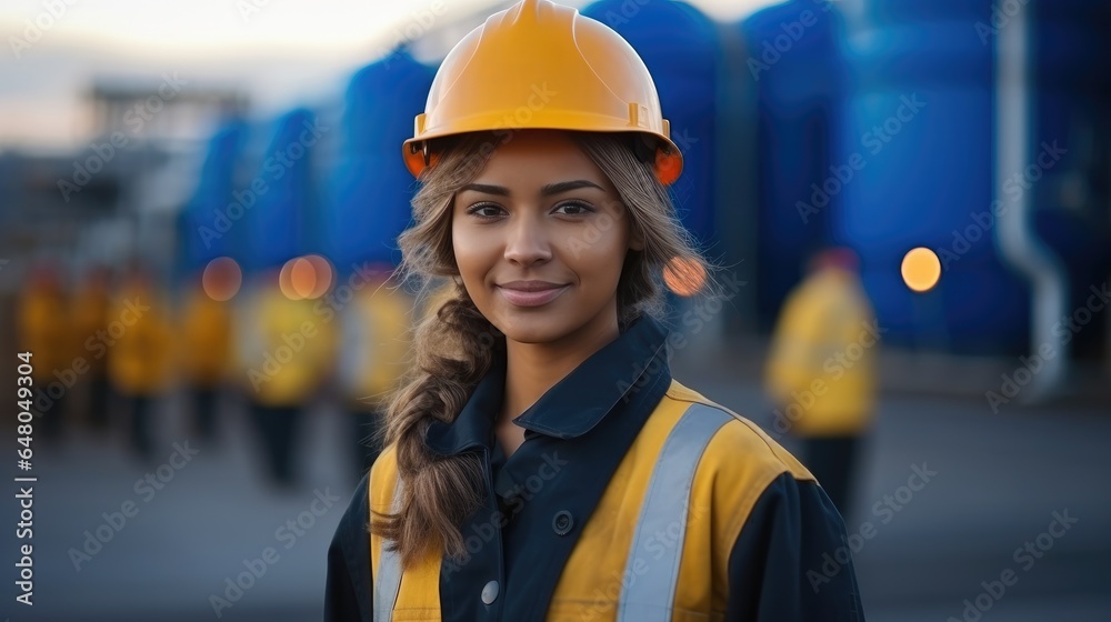 Industrial Woman working at oil refinery.