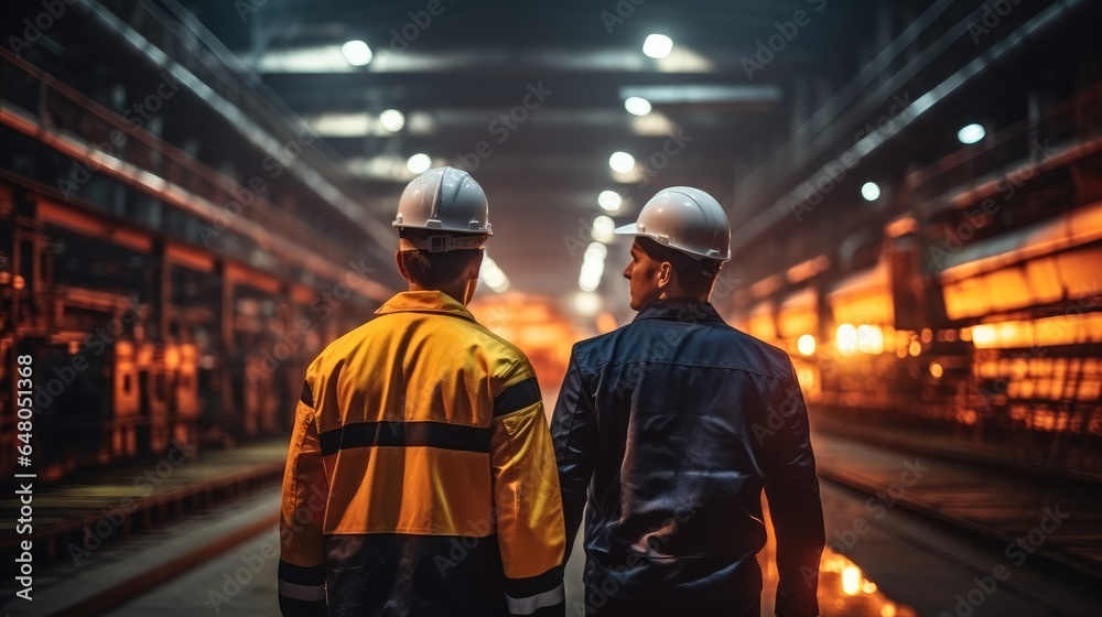 Workers working in heavy industrial plants.