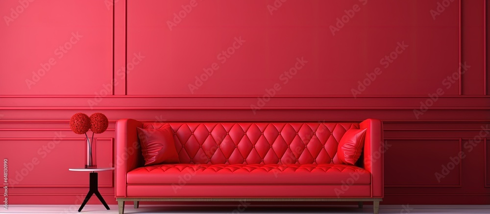 Red sofa in well lit indoor space