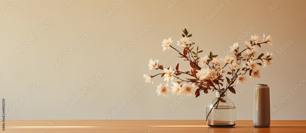 Vase with flowers on table