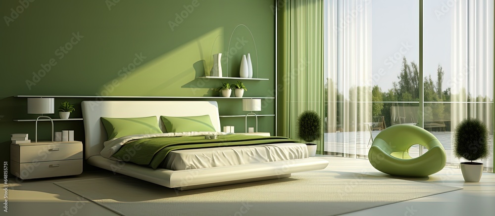 Rendered interior of a contemporary eco friendly bedroom