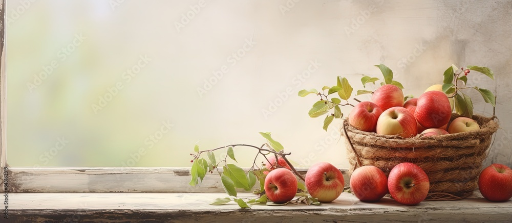 Ripe apples in a window basket