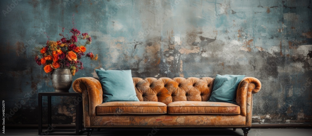 vintage wall with an aged sofa