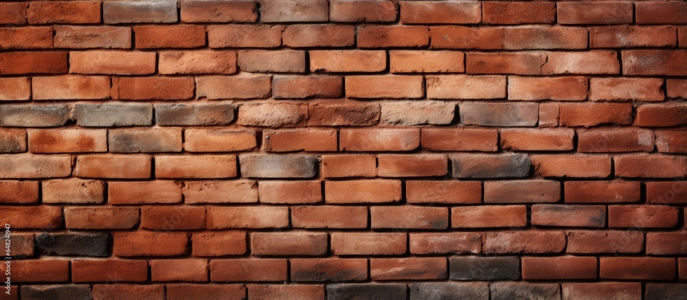 Red clay brick wall with vintage background in common bond pattern