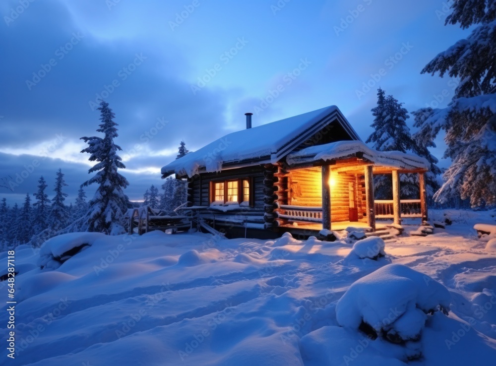 Wooden house in winter time