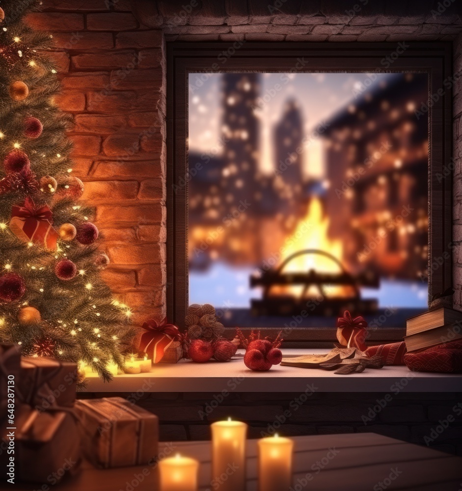 Christmas background with fireplace