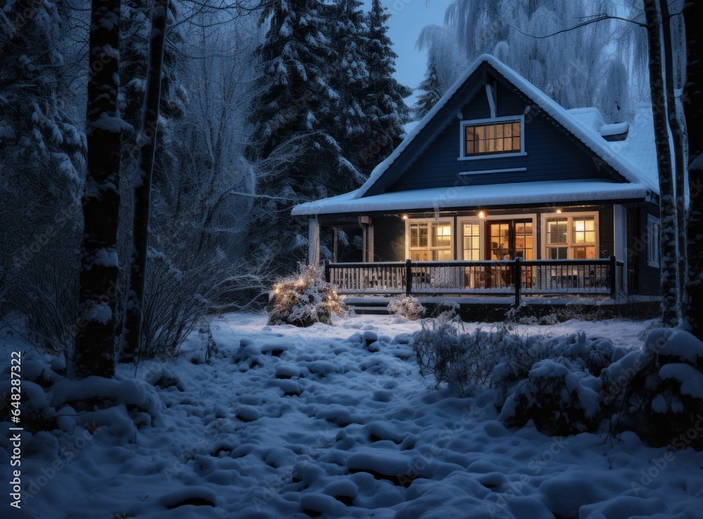 Wooden house in winter time