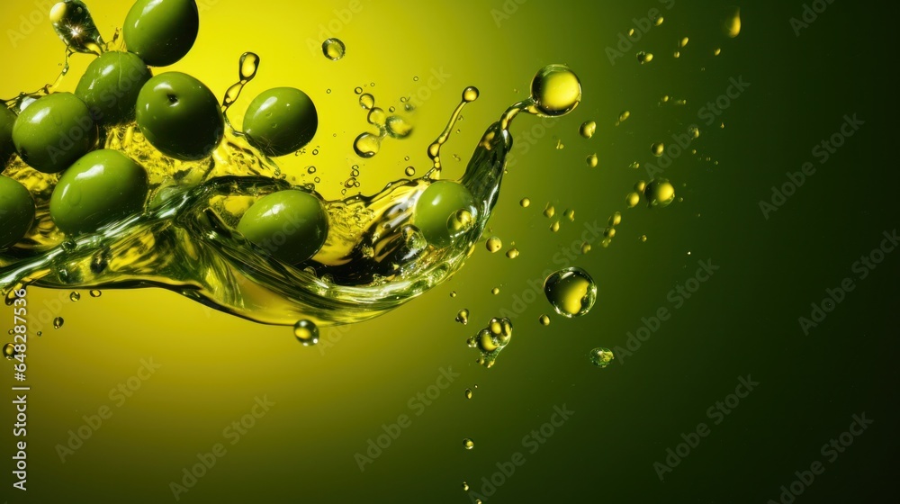 Olives and olive oil green background