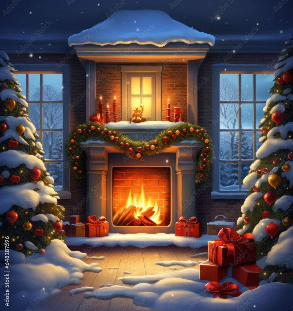 Christmas background with fireplace