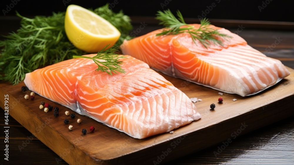 Fresh salmon fish, cut across.